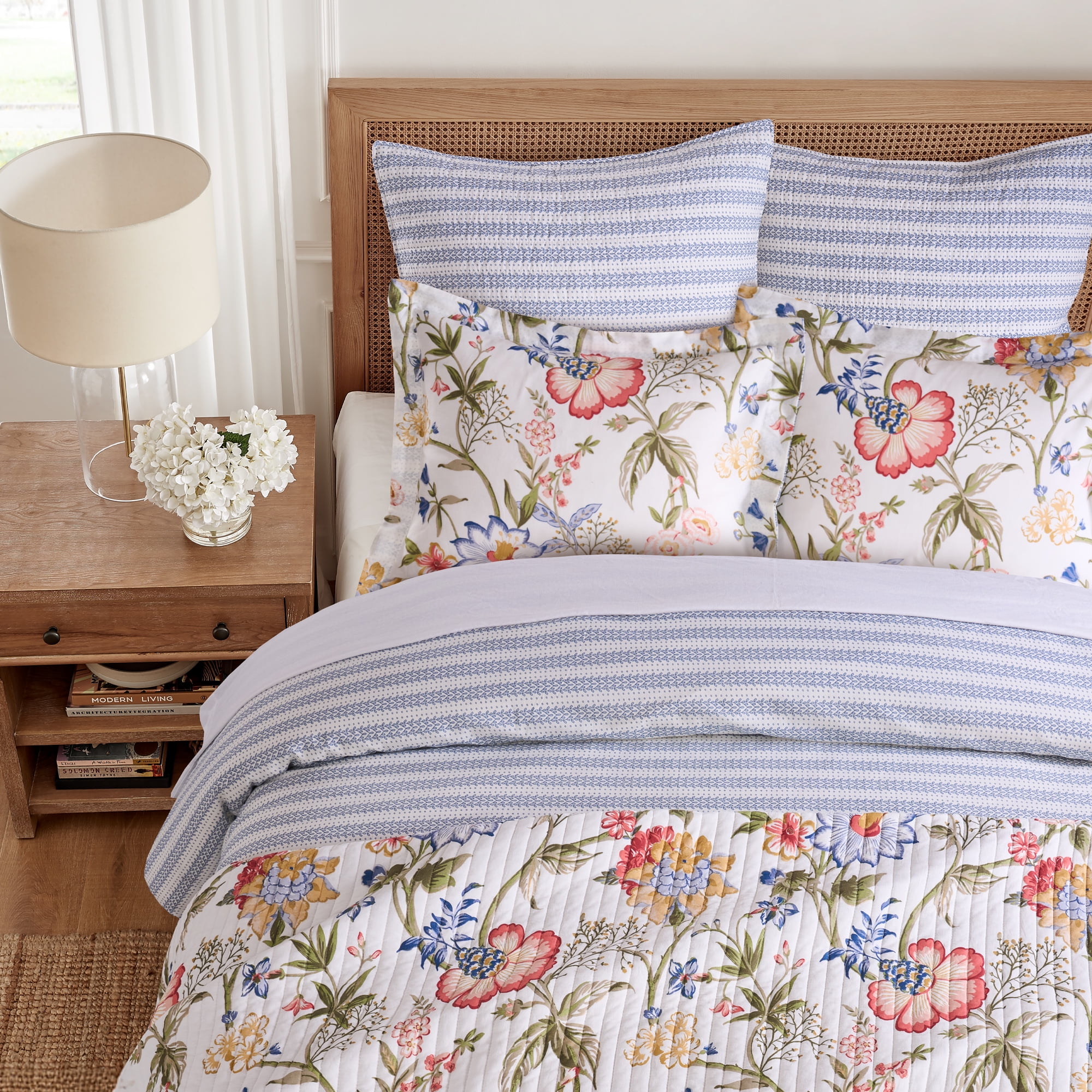 Levtex Home - Maileen Duvet Set - Full/Queen Duvet Cover (90x94in.) and 2 Standard Shams (20x26in.) - Floral - Blue Coral Green White - Reversible - Cotton