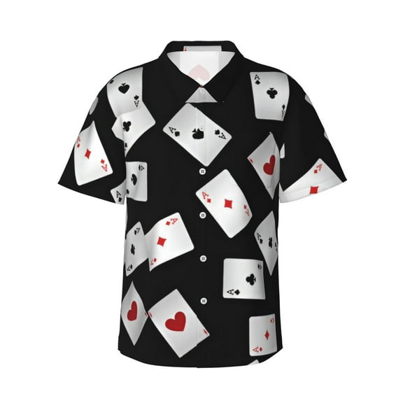 Unisex Casual Short Sleeve Button Down Hawaiian Shirts,Casino Playing Cards Shirts Classic Fit Beach Dress Shirts with Front Pocket,S