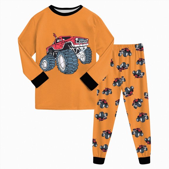 UAYOTSE Boys Long Sleeve Pajama Set Motorcycle Monster Truck Graphic 2‑Piece Boys Sleep Set Size 4-5 Years