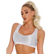 Shiny Oil Glossy Tank Tops for Women Seamless Training Gym Sports Bra Tops Metallic Compression Racerback Crop Tops Smooth Basic Rave Club Bustier Bra