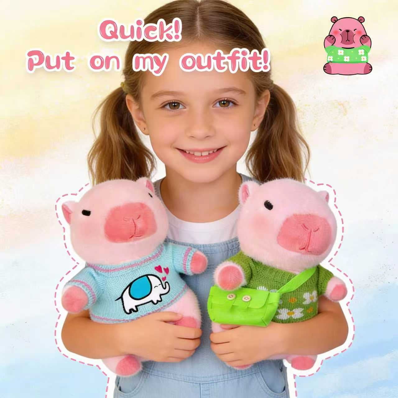 Dress-Up Capybara Plush Toy, 10.2 in Capybara Stuffed Animal with 8/9/10 Clothes & Accessories , Soft Plushie Gift for Kids