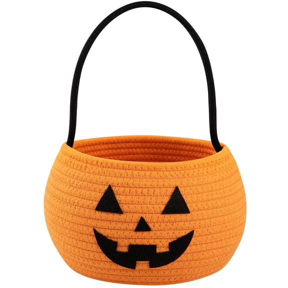 Halloween Cute Cotton Rope Baskets,Halloween Trick Or Treat Basket,Woven Storage Basket,Halloween Decorations Indoor