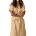 thumbnail image 3 of Summer Skirt Set Women 2 Piece Outfits Short Sleeve Top Elastic Waist Maxi Dress Sets with Pockets Khaki XL, 3 of 8