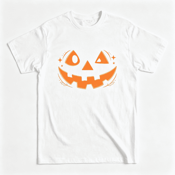 Unisex Halloween Graphic T-Shirt Cute Jack O Lantern Pumpkin Smile Face With Stars Casual Crew Neck Tee