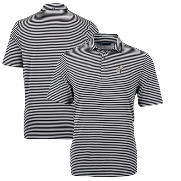 Men's Cutter & Buck Black New Orleans Saints Throwback Logo Virtue Eco Pique Stripe Recycled Polo