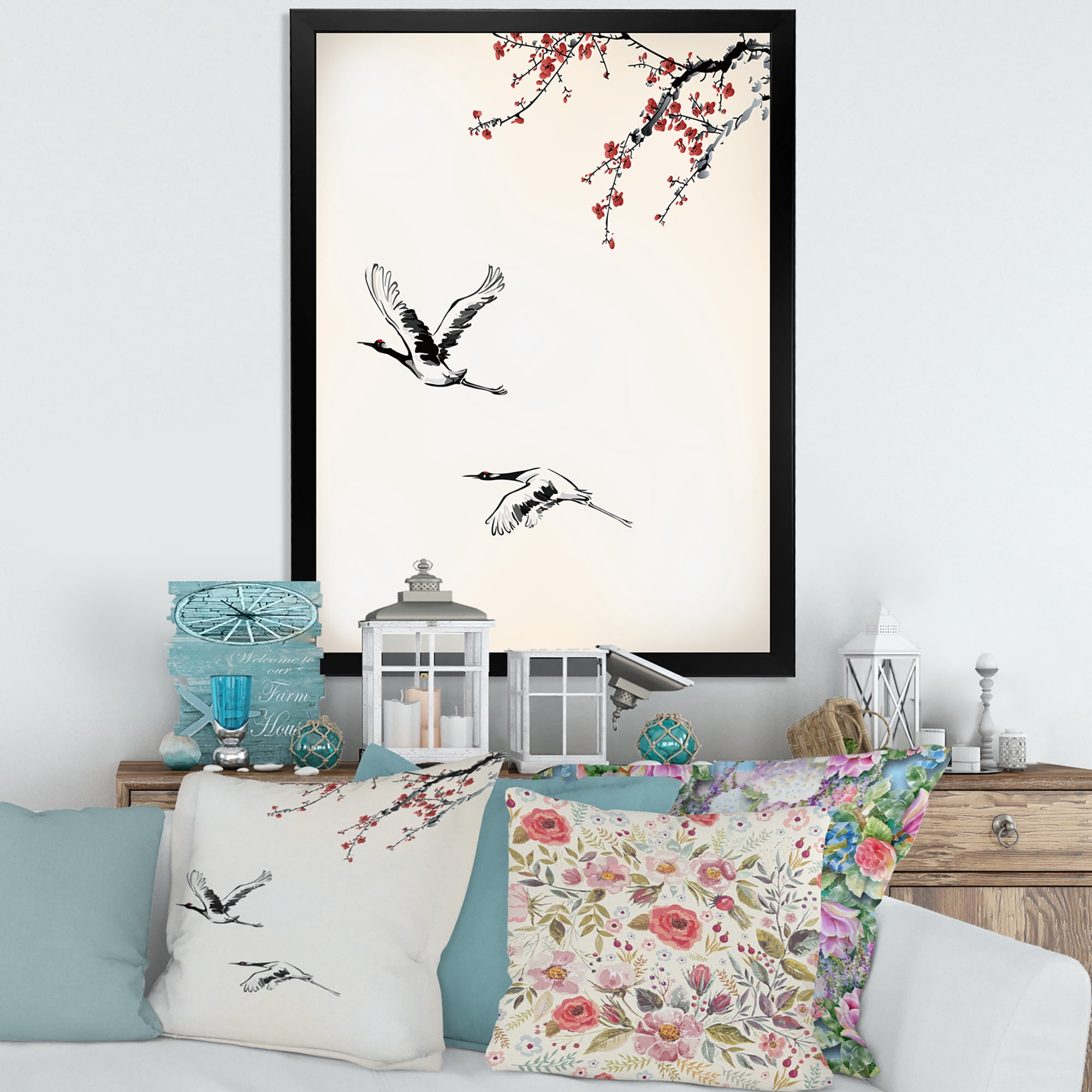 Designart 'Flying Two Sweet Winter Birds' Traditional Framed Art Print