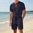thumbnail image 5 of hotojiny Men's 2 Pieces Set Short Sleeve Henley Shirts and Comfortable Shorts Set Summer Beach Vacation Outfits(Navy,X-Large), 5 of 7