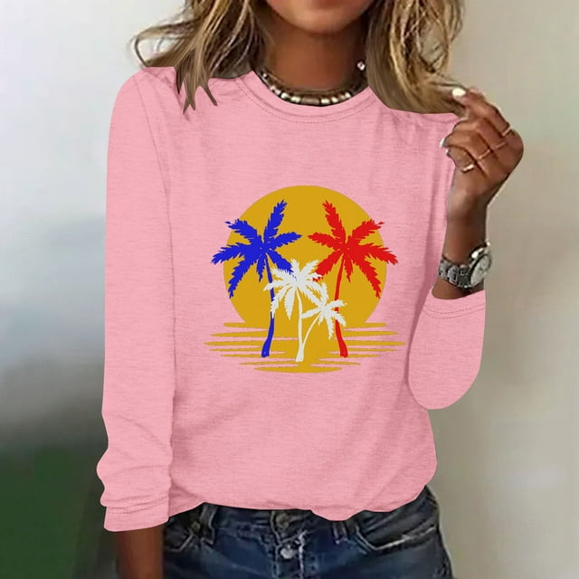 EQWLJWE Chemises à Manches Longues pour Femmes Boutonnées Mode Printemps Imprimé Manches Longues Col Rond T-Shirt Décontracté Hauts Vêtements d'Automne pour Femmes