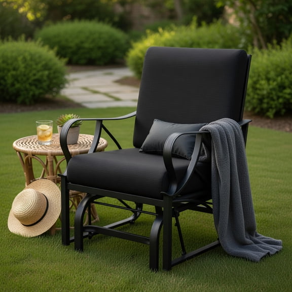 Demi Bonn Patio Glider Rocking Chair with Thick Cushion and Curved Armrest, Outdoor Glider Chairs for Porch, Balcony, Poolside, Black