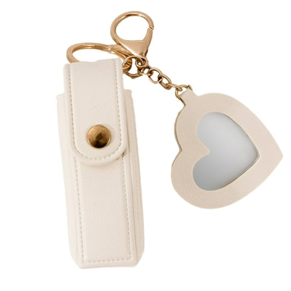 Lipstick Clip Keychain Pendant with Mirror Imitation Leather Lip Gloss Holder Heart-Shaped Pendant Alloy Key Ring