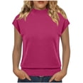 thumbnail image 3 of WAGUTH Women's Mock Neck Cap Sleeve Knit Tops Soft Solid Color Casual Pullover Sweater Blouses for Spring & Summer,Hot Pink,S, 3 of 5