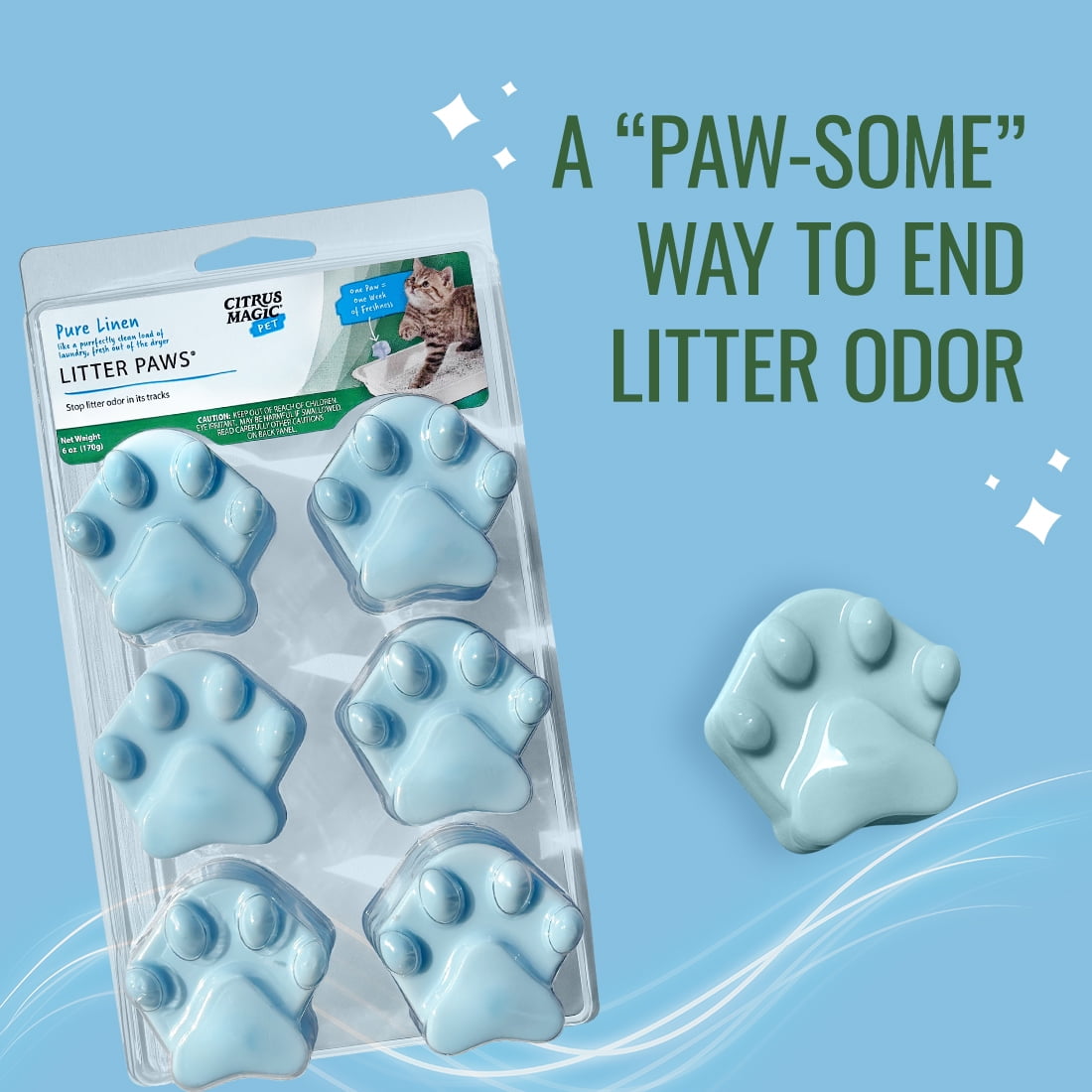 (3 pack) Citrus Magic Pet Fresh Linen Cat Litter Odor Control Paws, 6 oz