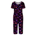 thumbnail image 6 of Kixjoy Valentines Capris Sets Women 2 Piece Outfits Short Sleeve Sweatsuit Lounge Fall Sweat Capris and Shirts Valentines Plus Size Loose Fit Tracksuits for Women Set with Pockets, Dark Purple S, 6 of 7