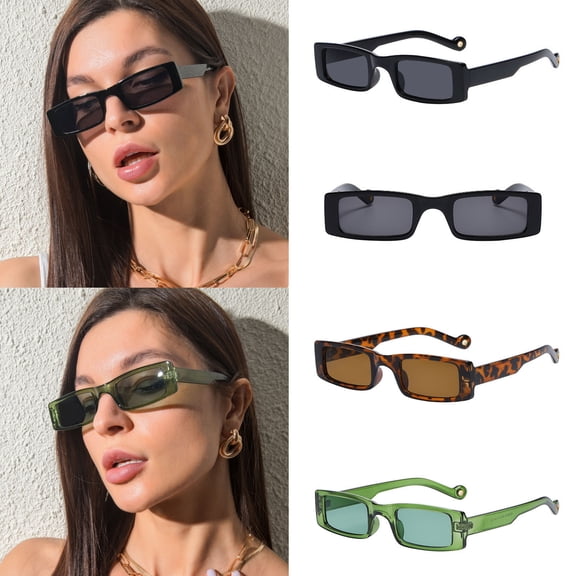 Miorin Under $5 Retro Rectangular Sunglasses for Women Retro Small Narrow Thin Slim Square Sun Glasses Black Frame Black Lens Sunglasses
