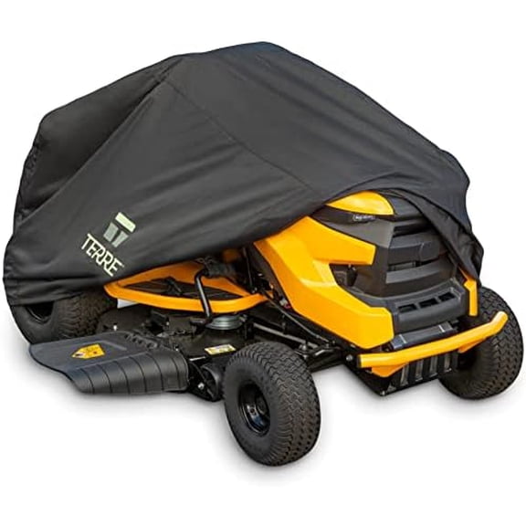 Terre Products Lawn Tractor Cover Waterproof Heavy Duty Universal Fit Riding Lawn Mower Cover, 600D Polyester Oxford UV and Water Resistant, Windproof Drawstring Security Hem Designed for Storage and