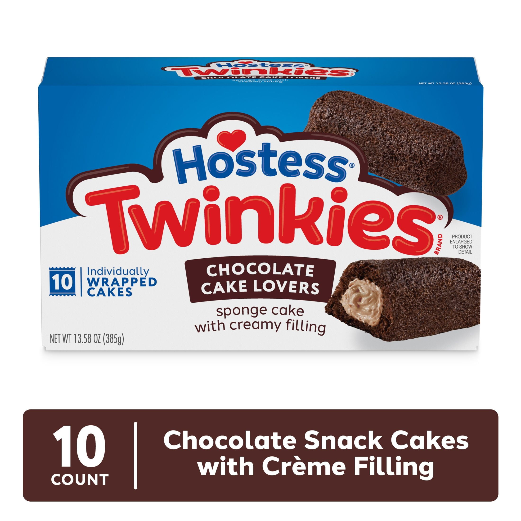 Hostess Twinkies Chocolate Lovers Snack Cakes, Chocolate Sponge Cake with Chocolate Flavored Filling, 13.58 oz Box (10 Count)