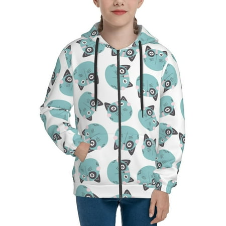 

Hoodies for Women Quirky Cartoon Cat Face Long Sleeve Sweatshirt Drawstring Zip Up Hoodie with Pockets Teen Girl Clothes