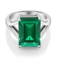 thumbnail image 3 of Gem Stone King 925 Sterling Silver Emerald Cut Green Simulated Emerald Engagement Ring | 6.50 Cttw | Wedding Anniversary Promise Ring for Women | Available in Size 5-9, 3 of 6