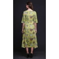 thumbnail image 3 of Bimba Robe Droite Asymétrique pour Femmes en Coton à Imprimé Floral Feuilles Jaunes et Renoncules avec Poche, Manches Courtes, Col en V, Mi-Longue - Grand, 3 of 4