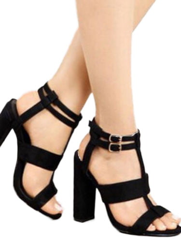 Women Pumps Block Heels Cross Strap Pointed Toe Buckle Casual Party Shoes Size