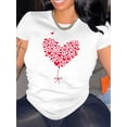 thumbnail image 1 of T-Shirt Noir Décontracté pour Femme avec Graphique d'Arbre à Cœurs Rouges - Manches Courtes, Col Rond, Mélange de Polyester Confortable, Idéal pour la Mode d'Été, Tenue Décontractée/haut Tendance pour Femme/texture Tricotée Fête des Pères, 1 of 7