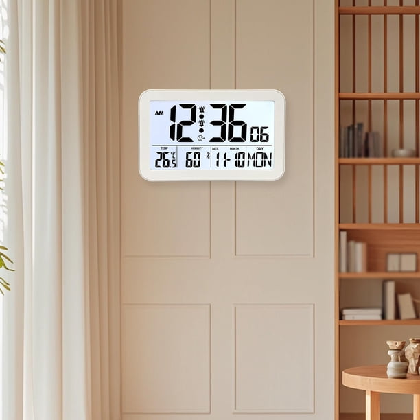 Reloj Despertador Digital, Reloj de Mesa, Reloj Silencioso, Reloj de Pared, Pantalla Grande, Función de Temperatura Y Humedad, Multilingüe, Adecuado P H180 blanco