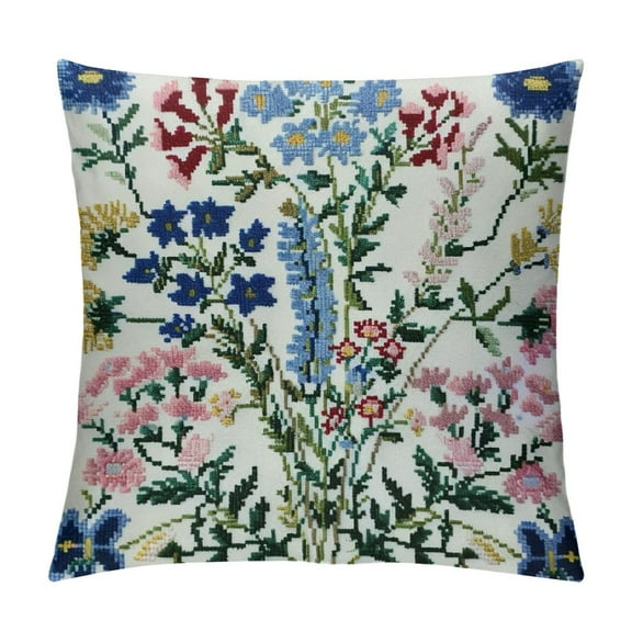 Creowell Flowers Embroidered Print Pillow Covers for Couch Square Design Short Plush Square 1PC 12x12in