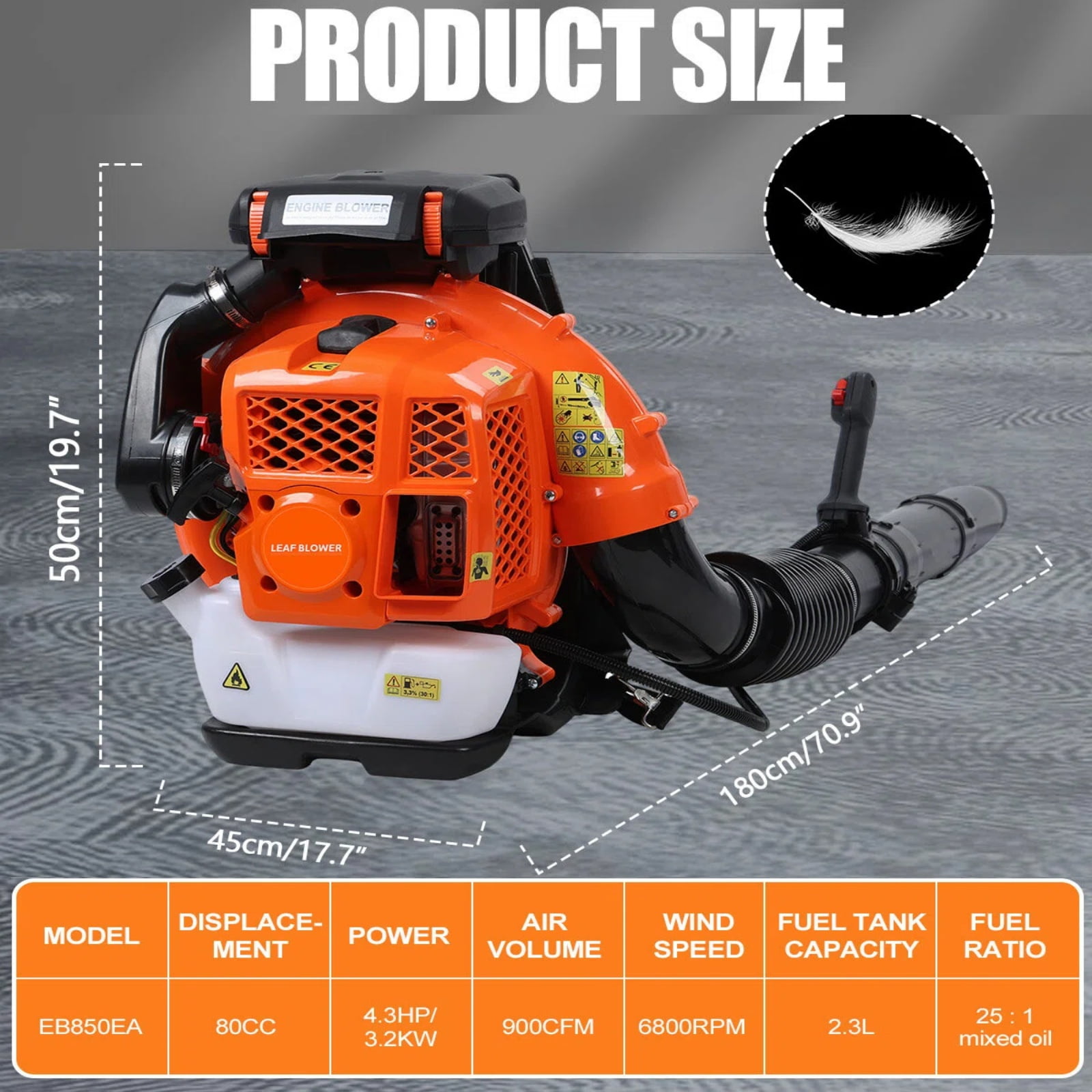Fompes 80cc Gas Powered Backpack Leaf Blower 900CFM/206 MPH Commercial Blower with Extention Tube for Home Blowing Leaf Snow Blowing Dust