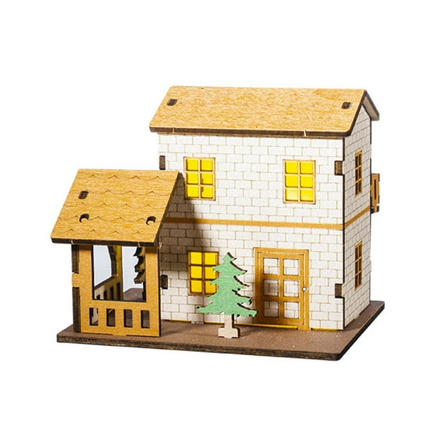 Casa en miniatura iluminada, colección de artesanías de madera, adorno, modelo de cabaña navideña 105 cm x 83 cm x 83 cm