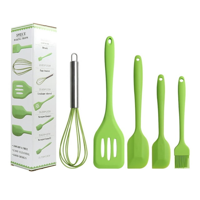 5pcs Kitchen Ware Set Silicone Scraper Oil Brush Egg Whisk Spatula Cooking Utensil Tools, Red