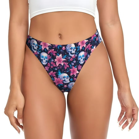 Sigee funny Skull daisy flower for Women s G-String Panty  Low Rise  Soft Lace Perfect for Everyday Wear or Special Occasions-Large