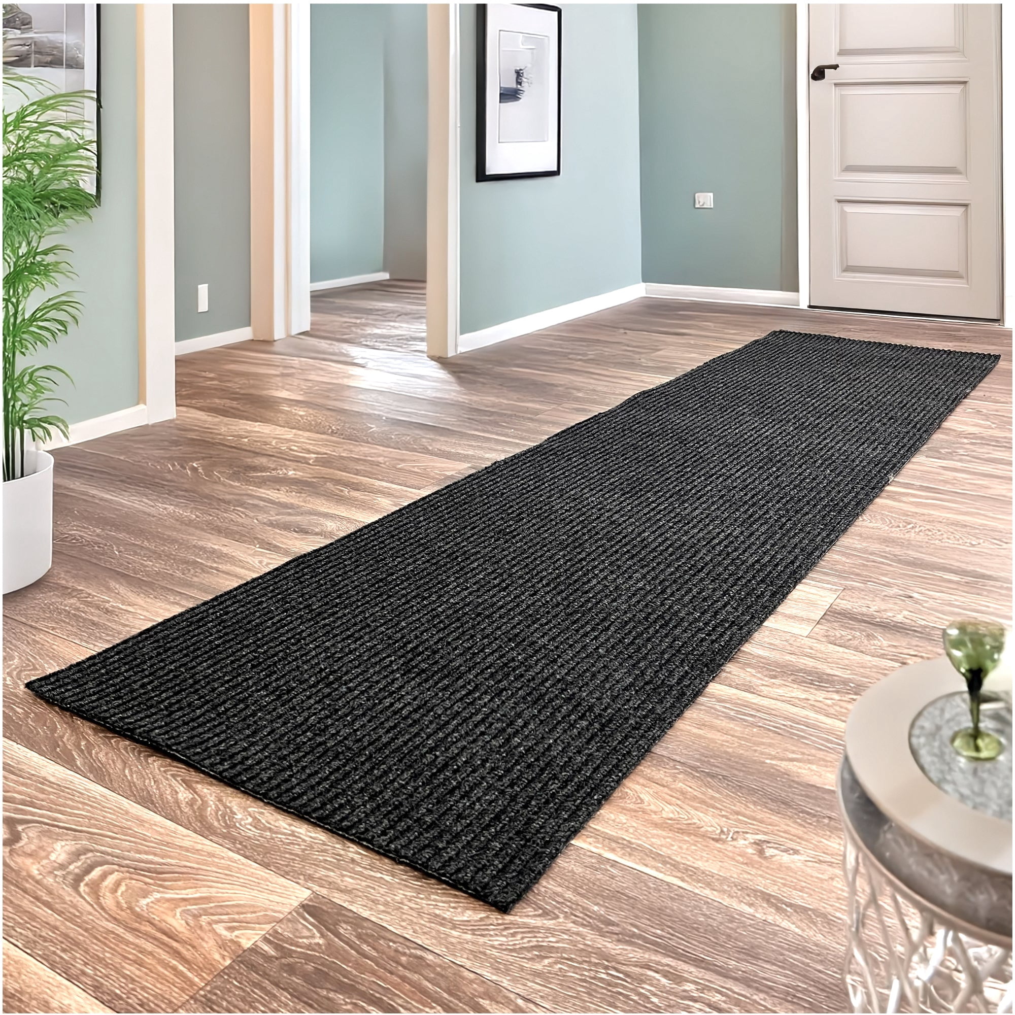 Koeckritz Rugs 4' x 16' Charcoal Heavy Duty Non-Slip Indoor/Outdoor Rug, All-Weather Doormat