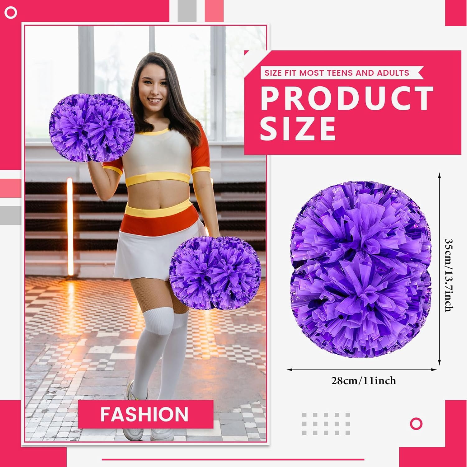 24 PCS pom poms Cheerleading,13.8inch for Sports Teams, Dance Training, and Party Celebrations with Handle