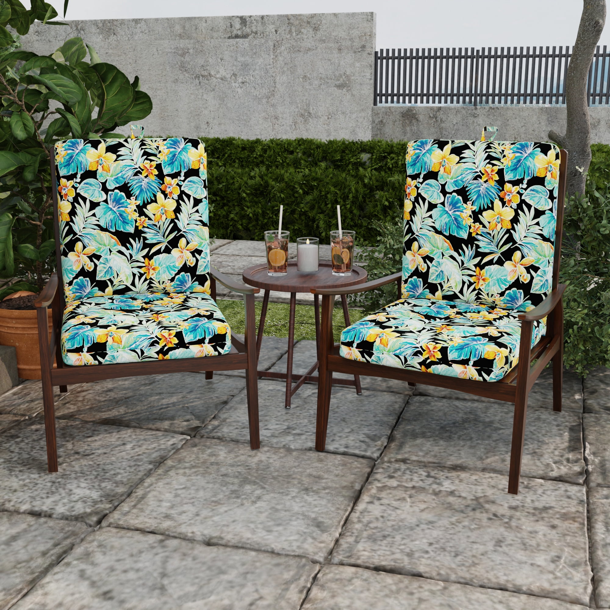 Jordan Manufacturing 44" x 21" Beachcrest Caviar Black Floral Rectangular Outdoor Chair Cushion with Ties and Hanger Loop