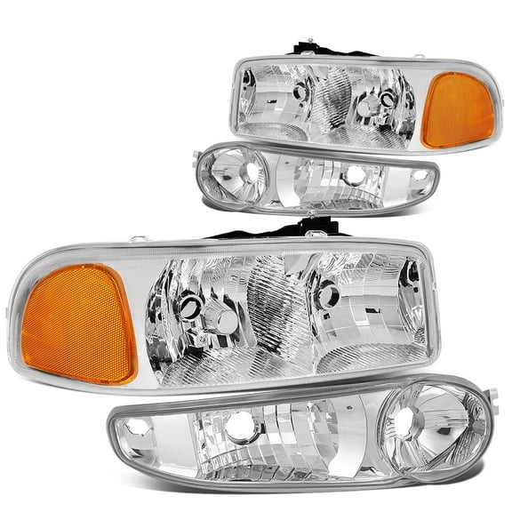DNA Motoring For 01-06 GMC Sierra Yukon Denali Headlight Bumper Parking Lamps Pair Set Chrome/Amber