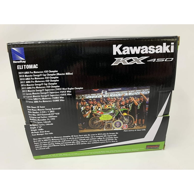 New Ray Kawasaki KX 450 #3 Eli Tomac Green Diecast Dirt Bike Toy