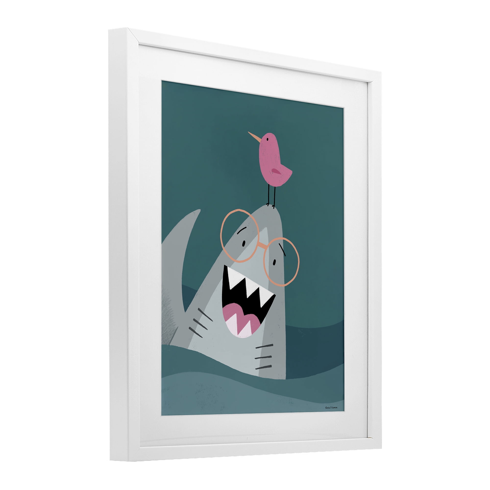 Stupell Industries The Friendliest Shark White Framed Print Under Glass, design by Rachel Nieman
