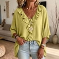 thumbnail image 6 of SOOMLON Ruffle Shirts for Women Plus Size V Neck 3/4 Sleeve Tunic Top Ruched Panel Blouses Loose Travel Vacation Clothes, 6 of 7