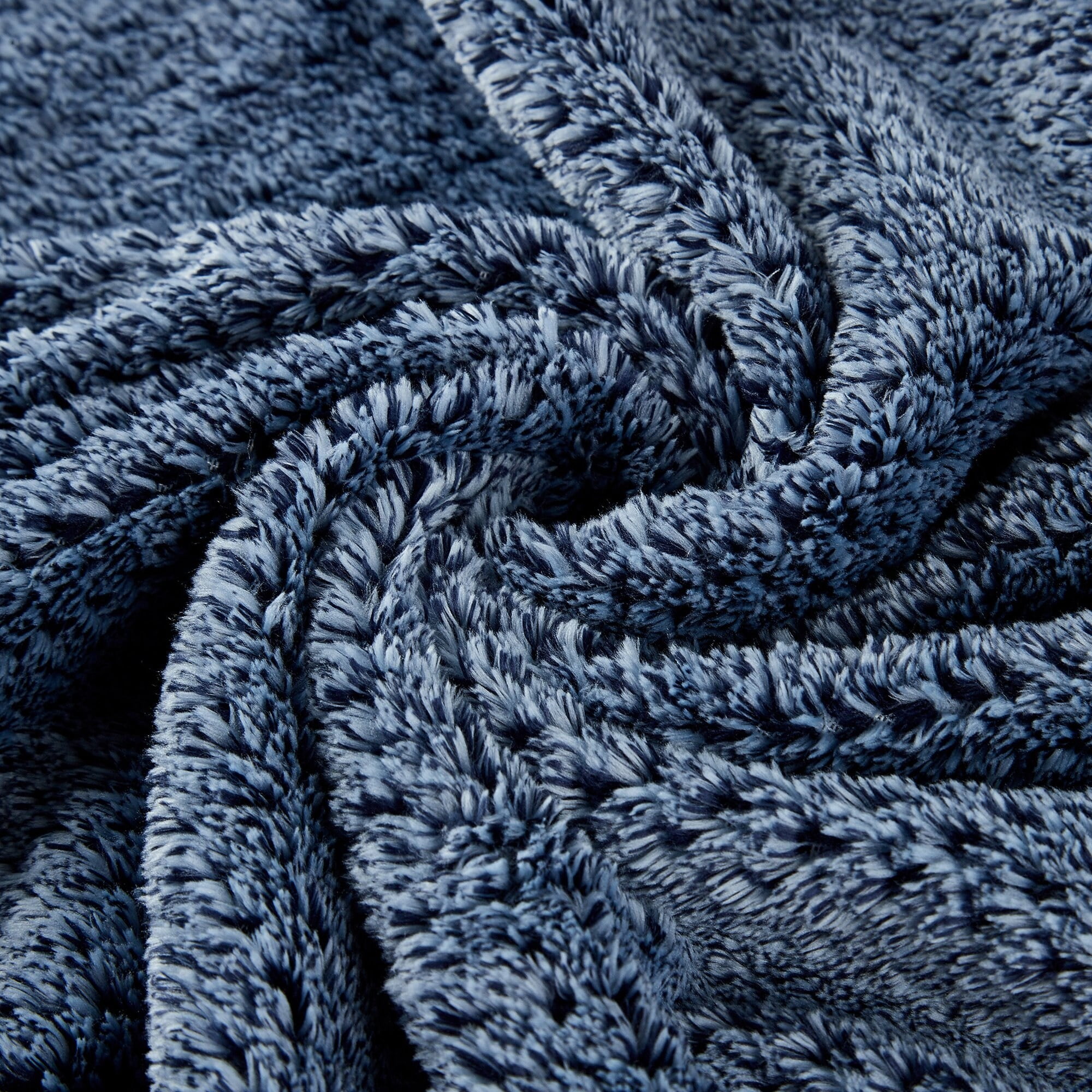 SoftLux Melange Navy and Blue Waffle Texture Velvet Plush Fleece Dual Layer Reversible Throw Blanket, 50" x 60", Adults and Teens