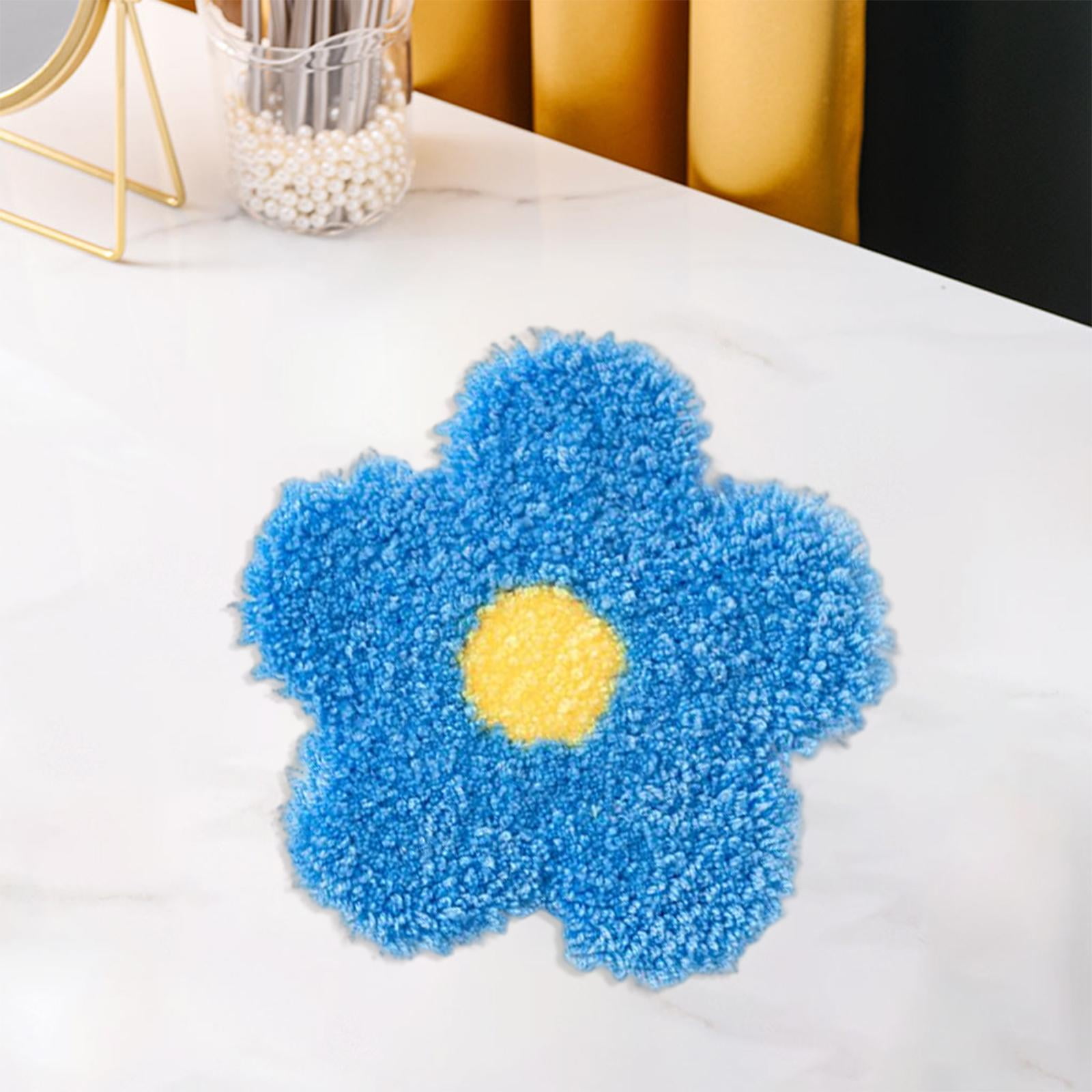 Punch Drink Coasters Kits with Basic Tools Embroidery Cup Holder Mat Blue Flower