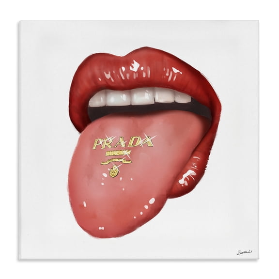 Stupell Industries Contemporary Fashion Red Lips with Tongue Canvas Art, 17 x 17, by Ziwei Li