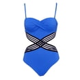 thumbnail image 4 of Sngxgn Women's Twist Back Cut Out Ring Plunge Neck Swimsuit Bathing Suit(Blue,L), 4 of 4