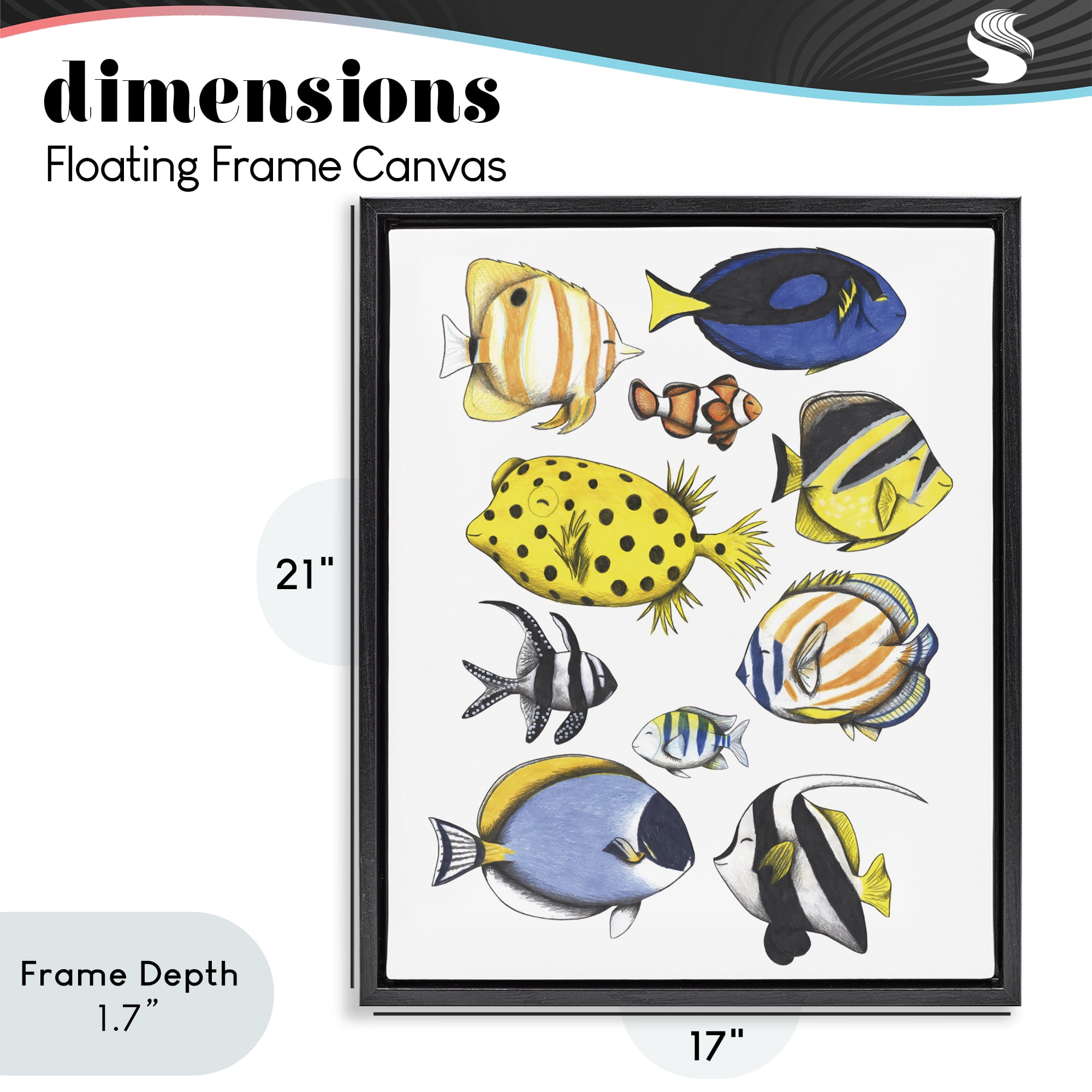 Stupell Industries Aquatic Fishes Collection Black Framed Floater Canvas Wall Art, design by Cecilia Battaini