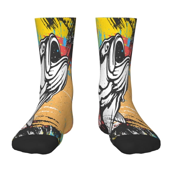 Fuzoiu Fishing Bass Print Kids Socks For Boys Girls,Grip Crew Socks with Non Slip,Lightweight Stretch Crew Socks,Toddlers Crew Boot Socks