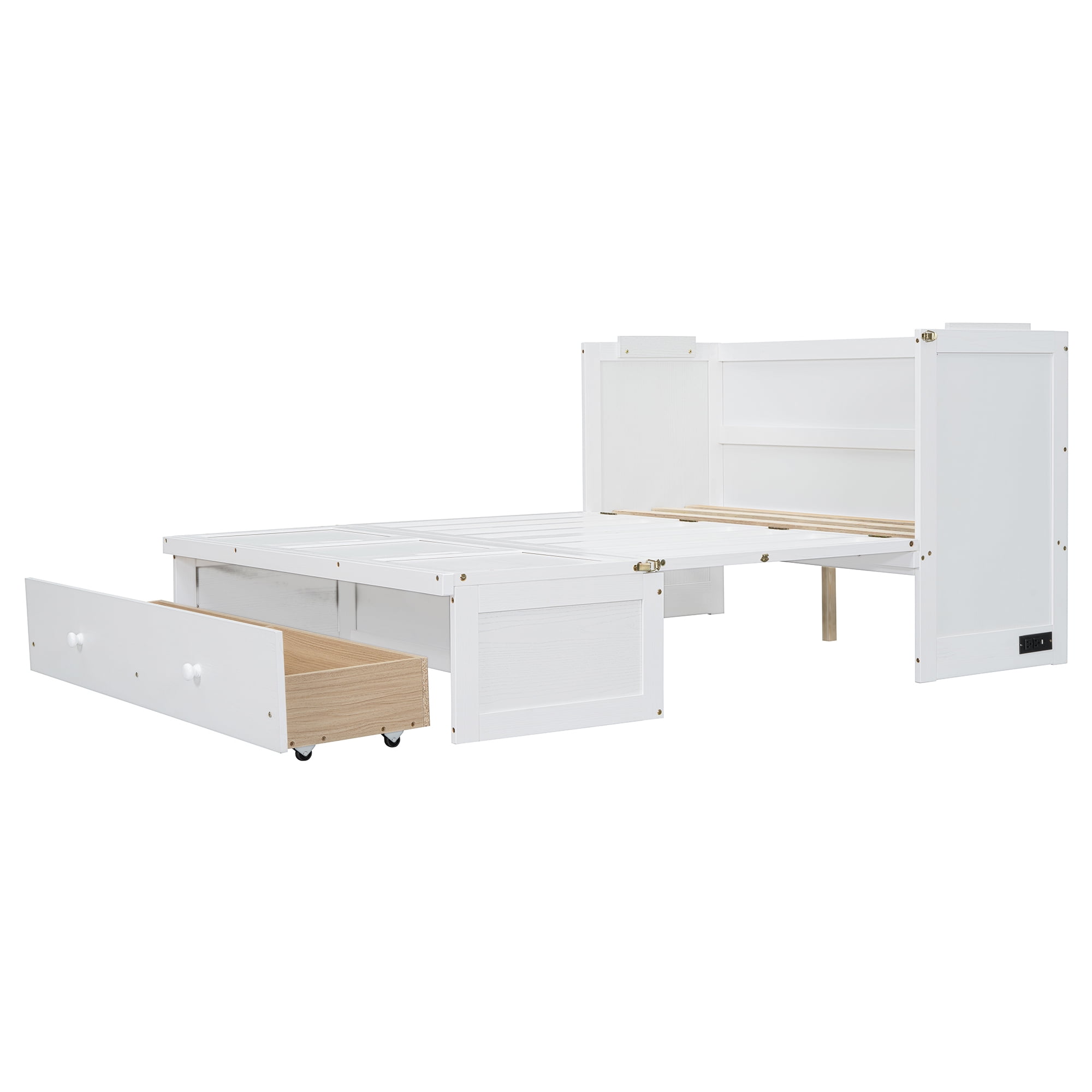 Mintazer Full Murphy Bed with Storage Drawer & Charging Station, Modern Foldable Cabinet Bed for Bedroom Apartment Guest Room, White