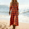thumbnail image 2 of Lovzfmll Shift Dress for Women, Plaid Print V-Neck Long Sleeve, Casual Bohemian Maxi Dress Orange, S, 2 of 5