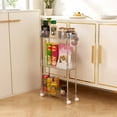 thumbnail image 2 of VECELO 3-Tier Rolling Utility Cart with Lockable Caster Wheels, Extra Hanging Cups and Hooks, Storage Shelves Organizer Cart for Living Room Bathroom Kitchen Office, Clear, 2 of 9