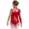 thumbnail image 2 of iiniim Girls Sequins Tassels Metallic Latin Dance Leotard Dress Ballroom Dancewear Samba Dancwear Red 16, 2 of 7