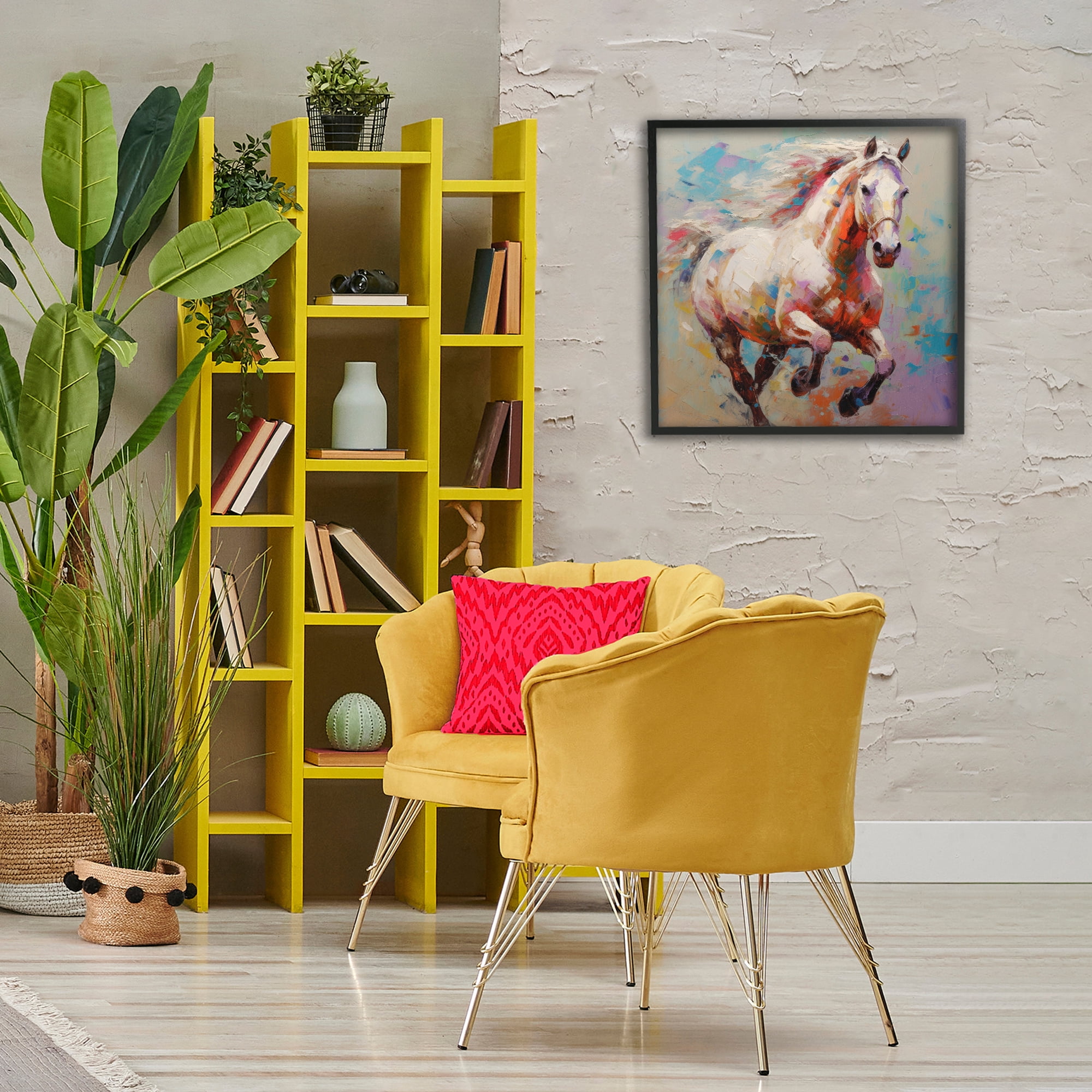 Stupell Industries Trotting Horse Abstraction Animals & Insects Painting Black Framed Art Print Wall Art, 24 x 24