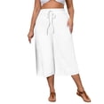 thumbnail image 2 of Costeam Womens Crinkle Textured Capri Culotte Pants Drawstring Elastic High Waist Dual Side Pockets Lightweight Solid Color Loose Casual Cropped Trousers, 2 of 7